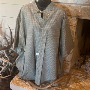 Eddie Bauer size tall xxxl short sleeve button up olive green & khaki checker